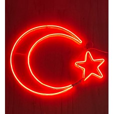 220 VOLT DIŞ MEKANA UYGUN KIMIZI RENK 120X85 CM ÖLÇÜSÜNDE NEON LED IŞIKLI ÇİFT TARAFLI AY YILDIZ