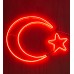 220 VOLT DIŞ MEKANA UYGUN KIMIZI RENK 120X85 CM ÖLÇÜSÜNDE NEON LED IŞIKLI ÇİFT TARAFLI AY YILDIZ